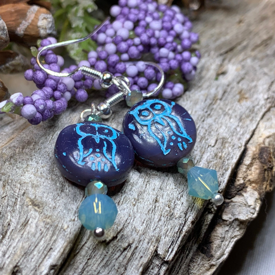 Mystical Blue Owl Earrings
