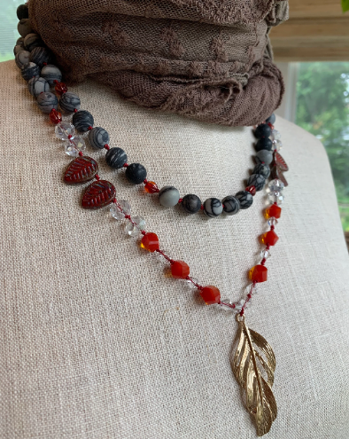 Golden Feather Long Necklace