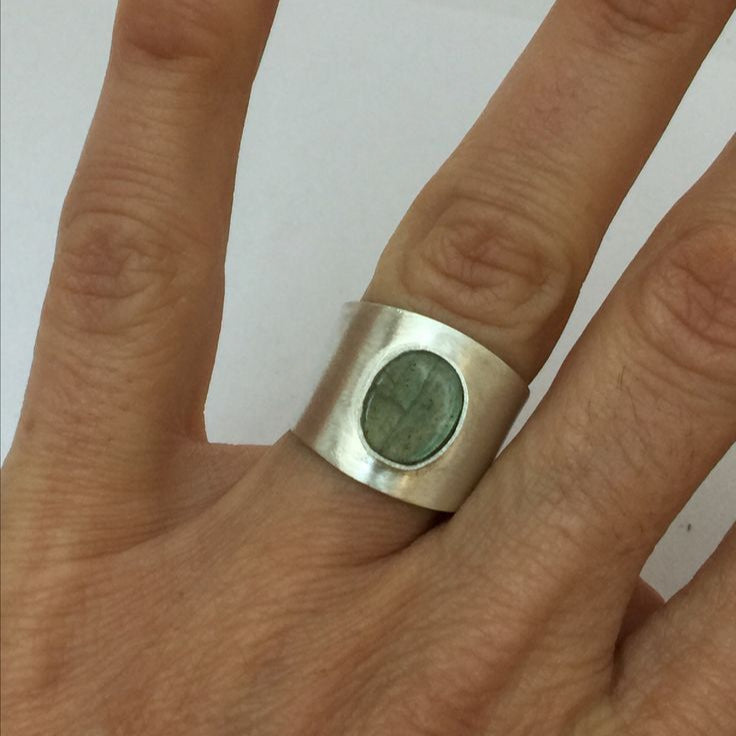 Green Stone Silvered Ring