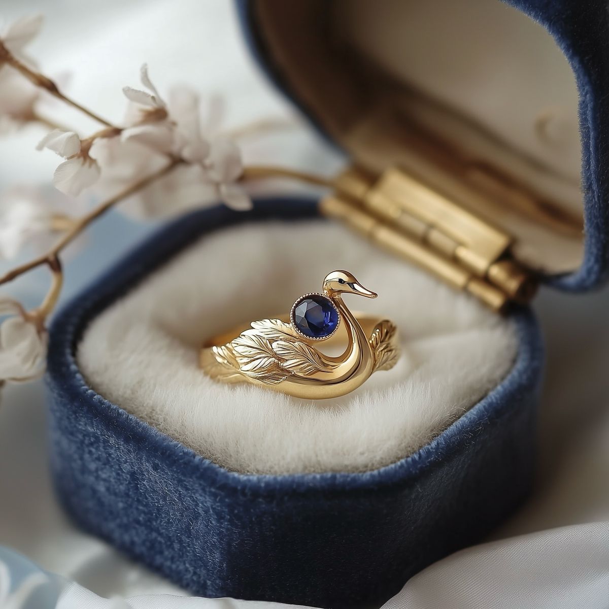 Exotic Blue Crystal Swan Ring