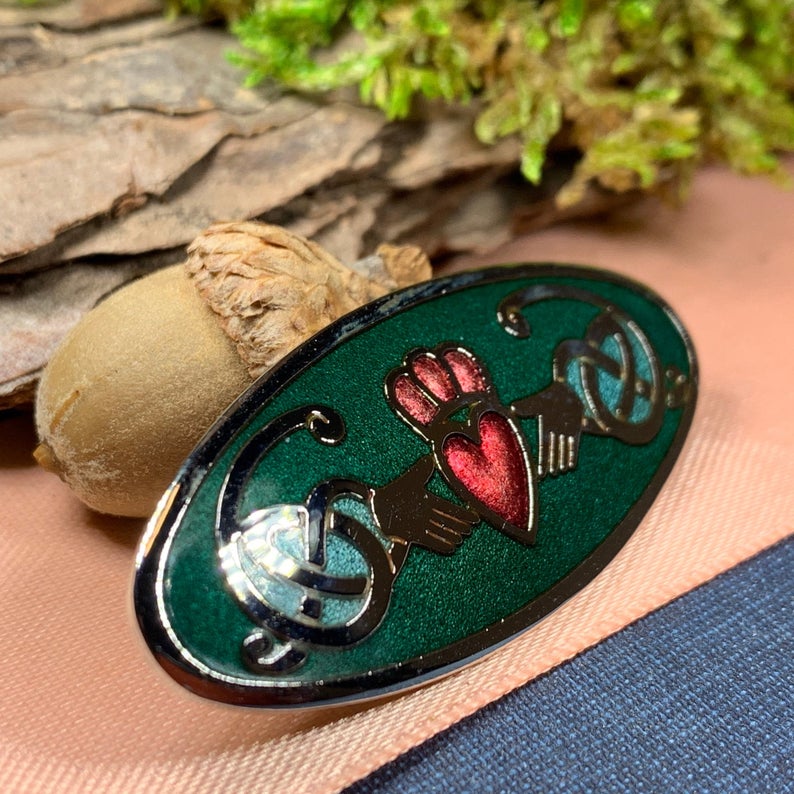 Enamel Oval Irish Claddagh Brooch
