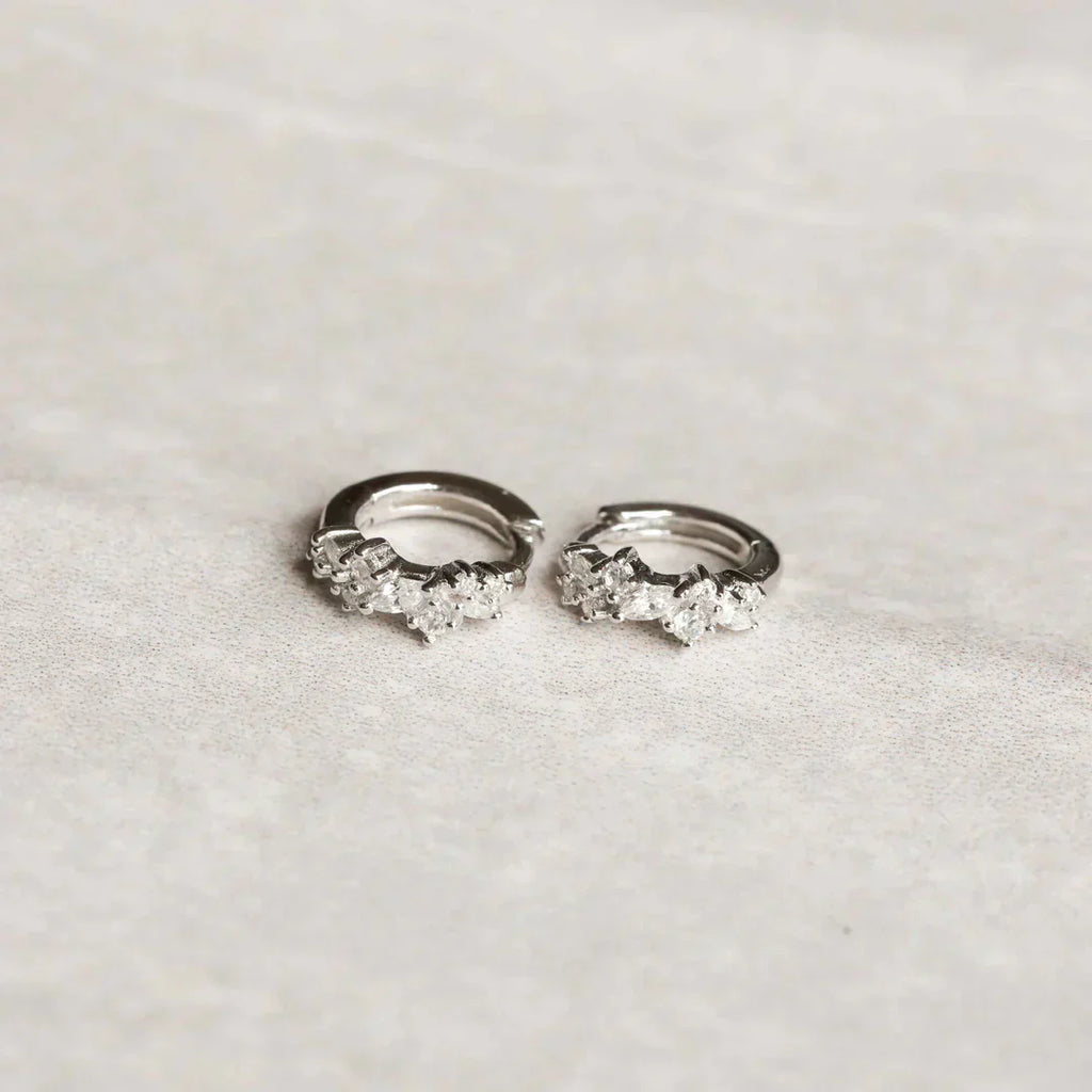 Crystal Cluster Huggies | White Gold