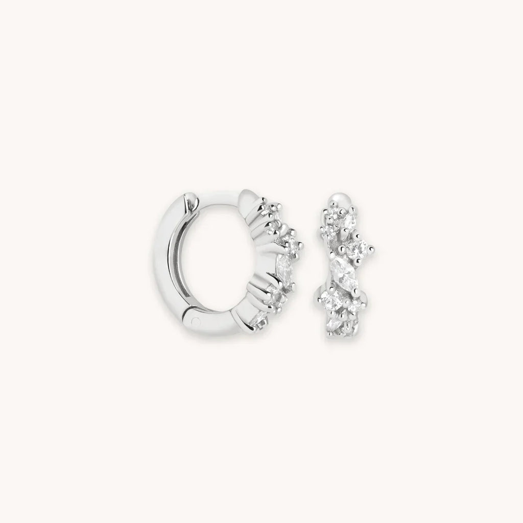 Crystal Cluster Huggies | White Gold