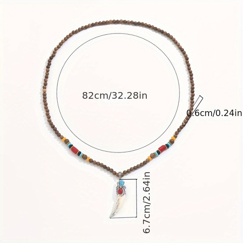 Vintage Wooden Bead Pendant Necklace with Tribal Charm Unisex Jewelry