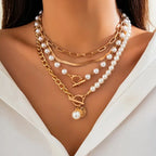 Elegant Pearl & Gold Snake Chain Necklace Set