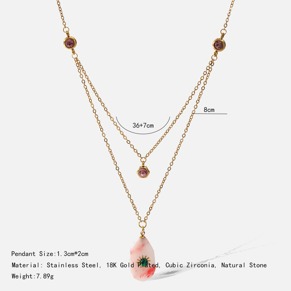 Olivenorma Rhodochrosite Zirconia Double Panel Necklace