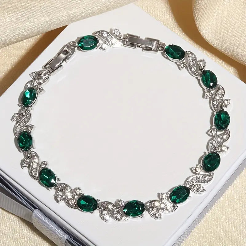 Elegant Emerald Silver Bracelet