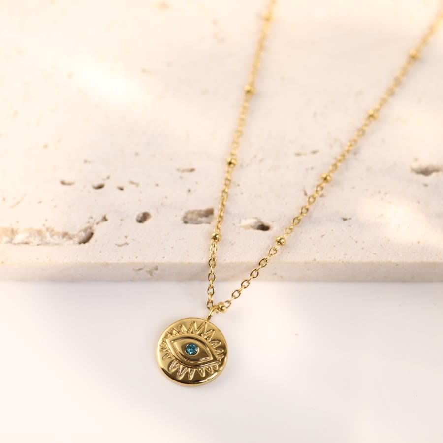 Olivenorma Blue Topaz Evil Eye 316L Titanium Steel Necklace