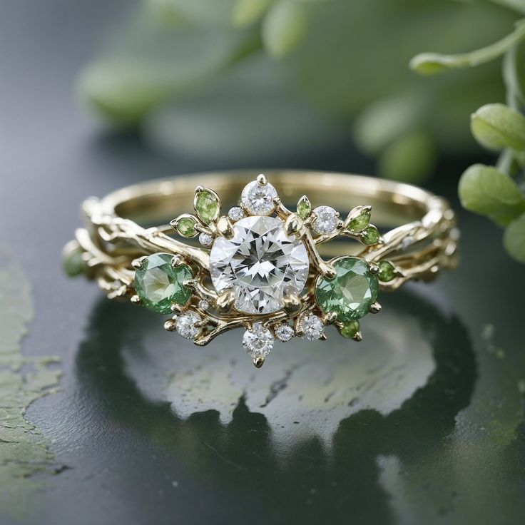Green Exotic Nature Branch Ring