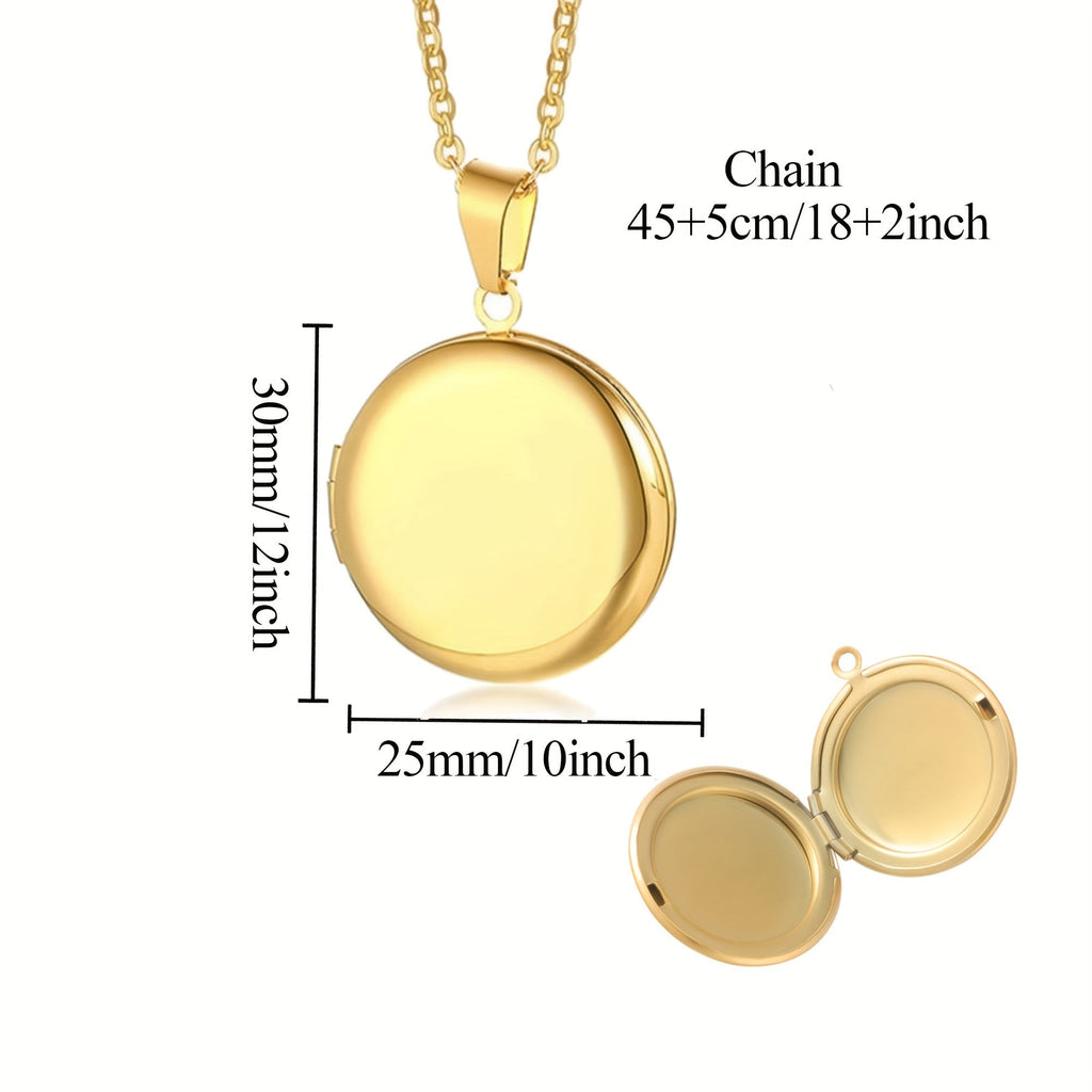 Stainless Steel Photo Box Necklace with Melon Button - Customized Pendant