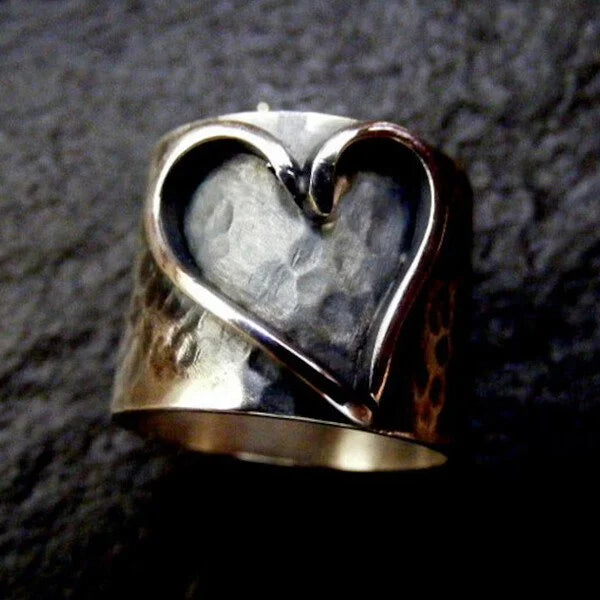 Silver Wide Band Heart Ring