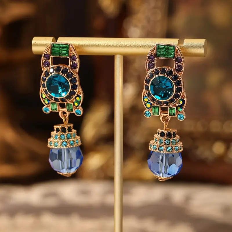 Dangling Blue Crystal Colorful Earrings