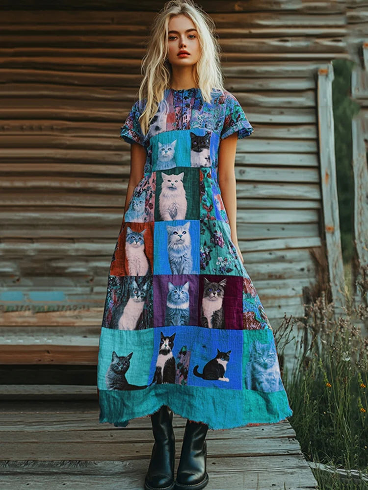 Odette - Patchwork Cat Dress