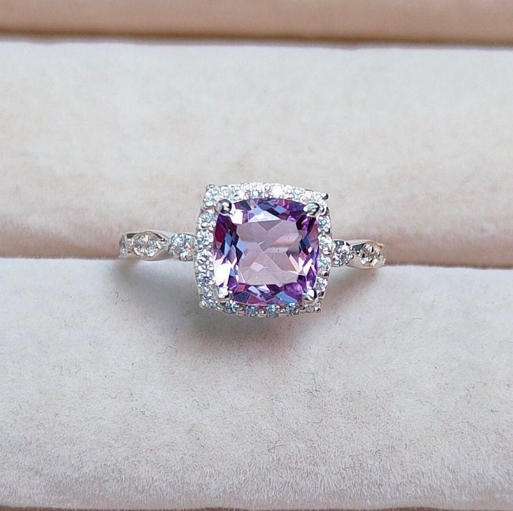 Purple Cubic Glass Silver Ring