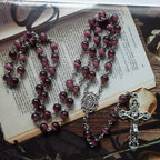 Olivenorma Purple Cat's Eye Stone Cross Rosary Necklace