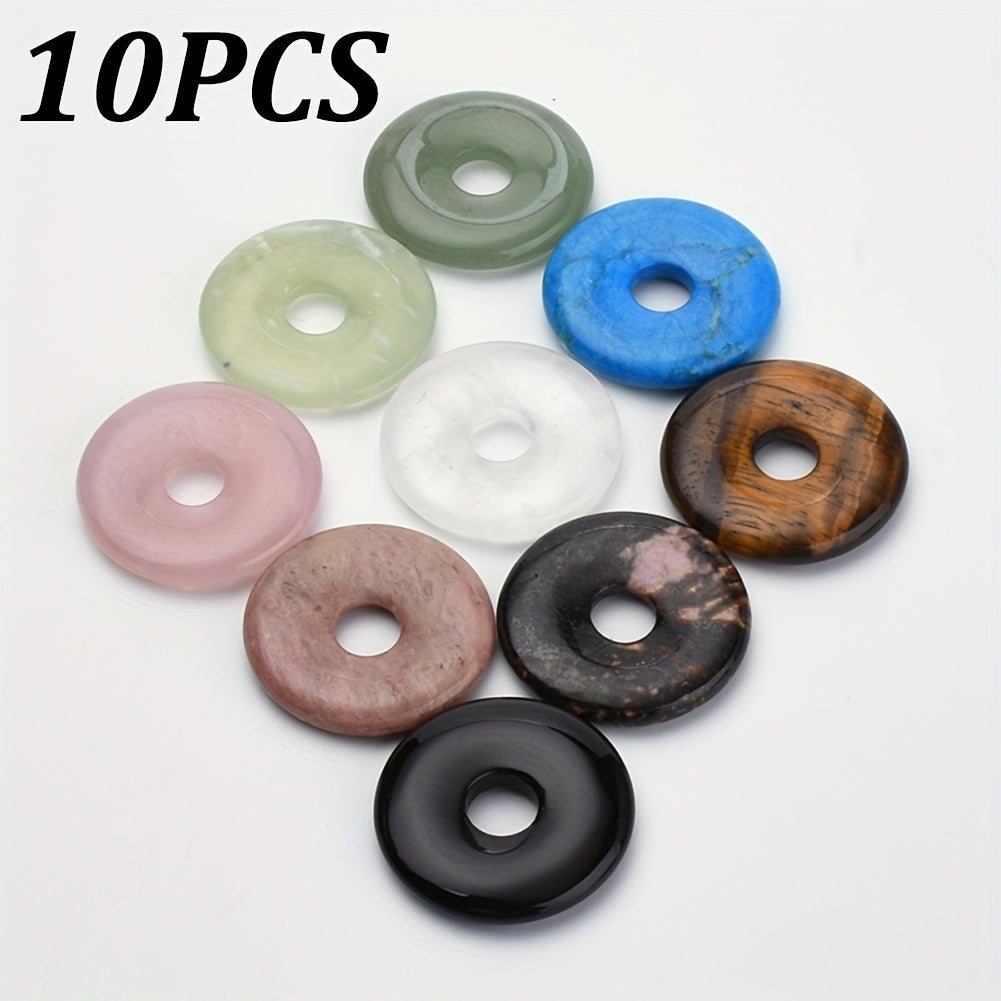 10pcs Natural Stone Donut Pendants for Jewelry Making