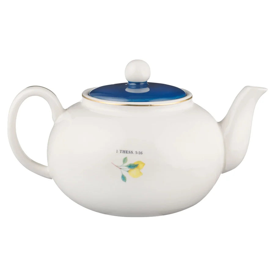 Blue "Rejoice" Ceramic Teapot