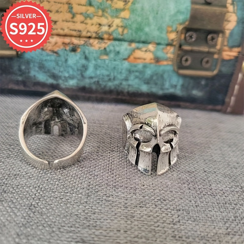 Vintage 925 Silver Skull Helmet Ring Adjustable Open Band