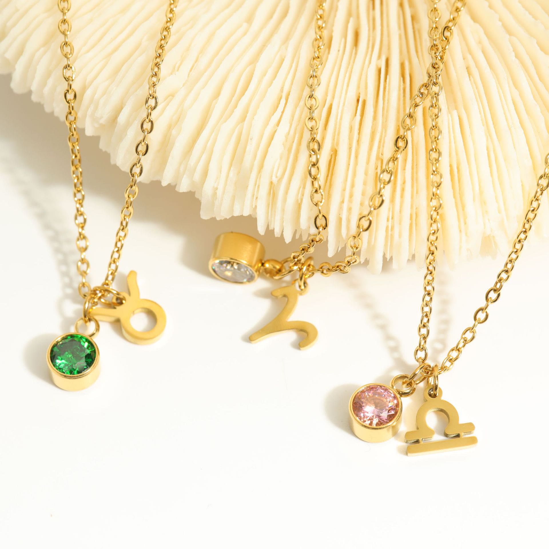 Olivenorma Zodiac Rune Birthstone Stainless Steel Gift Card Necklace