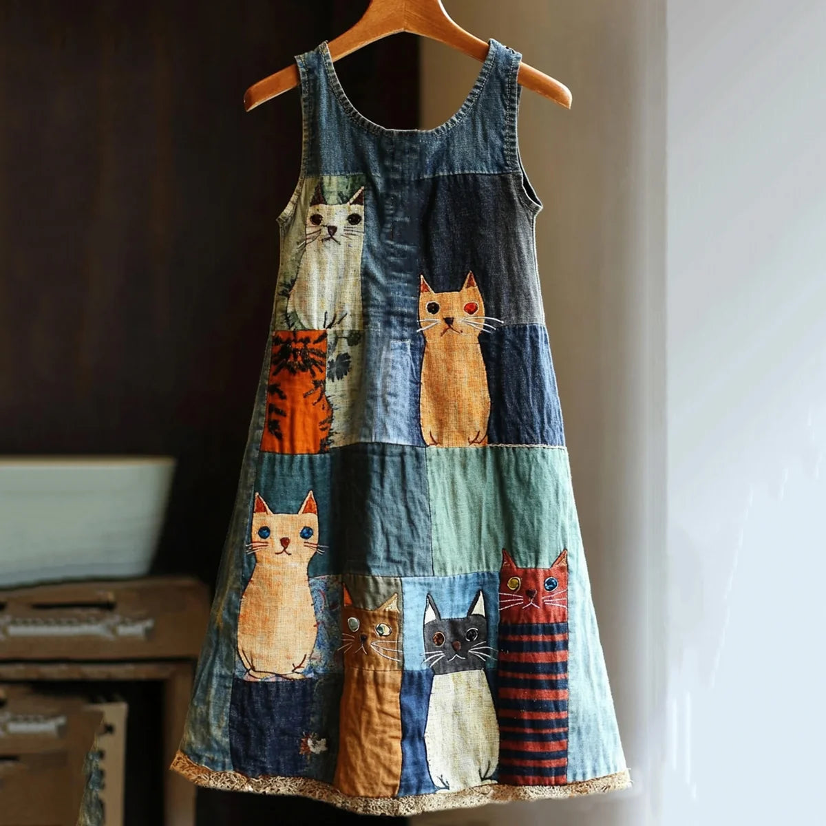 Giselle - Patchwork Cat Dress
