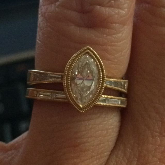 White Oval Eye Glass Gold Ring