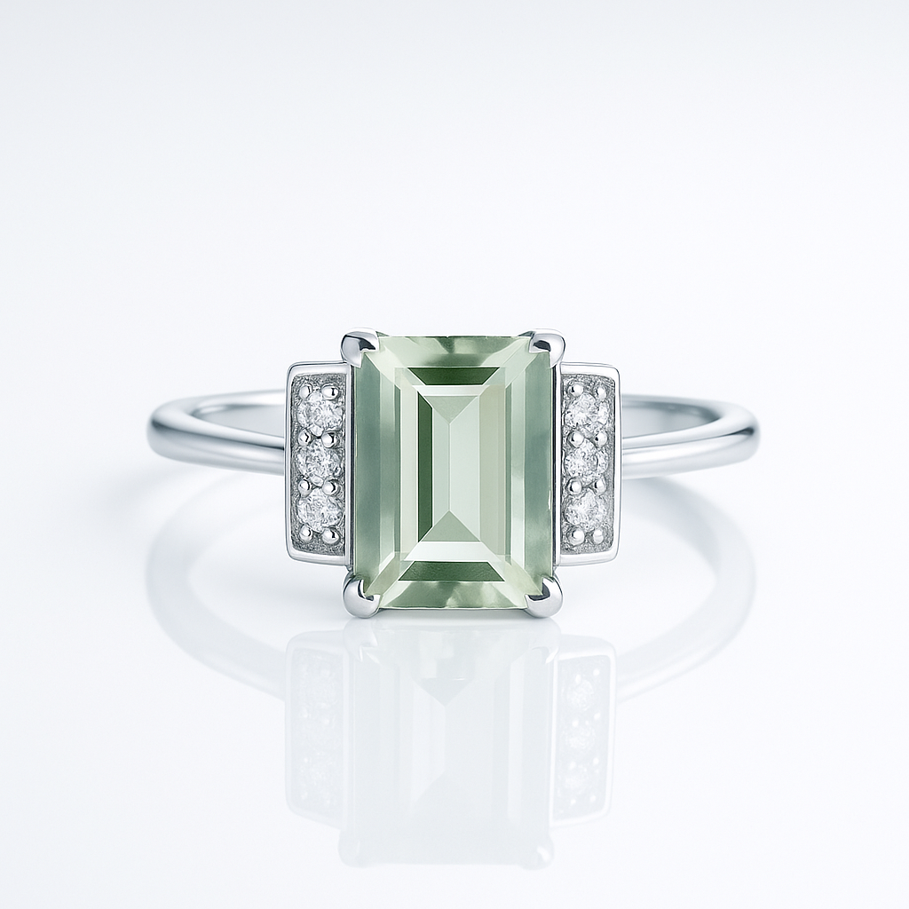 Green Amethyst & White Topaz Sterling Silver Ring