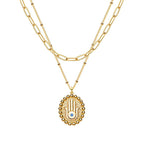 Olivenorma Evil Eye Hamsa Gold Color Layered Chain Necklace