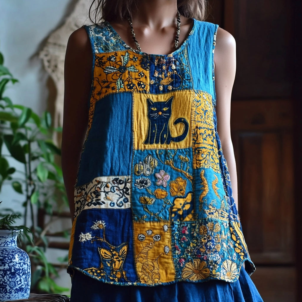 Pauline - Patchwork Cat Dress