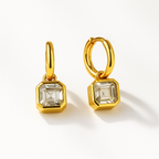 Green Amethyst Drop Hoop Gold Earrings