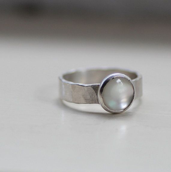 White Stone Rounded Silvered Ring