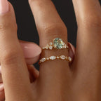 Elegant 14K Gold Green Crystal Ring Set