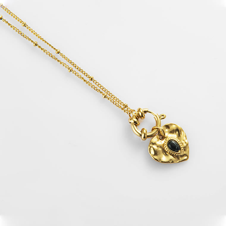 Olivenorma Black Turquoise Heart Titanium Steel Pendant Necklace