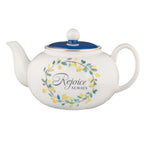 Blue "Rejoice" Ceramic Teapot