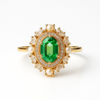 Green Topaz & Pearl Vintage 14k Gold Ring
