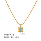 Olivenorma Blue Cat's Eye Stone Heart Square Pendant Necklace