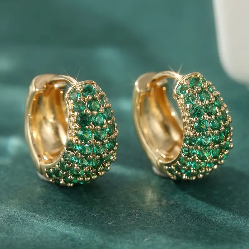 Elegant Green Crystal Basket Earrings