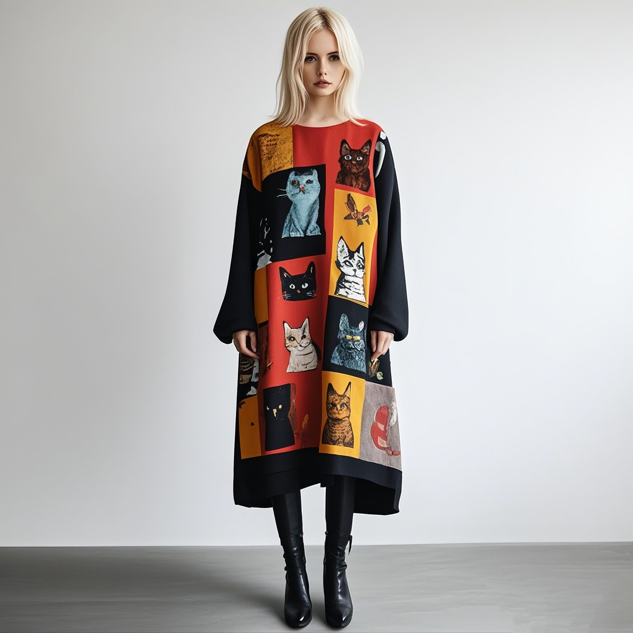 Rosalind - Patchwork Cat Dress