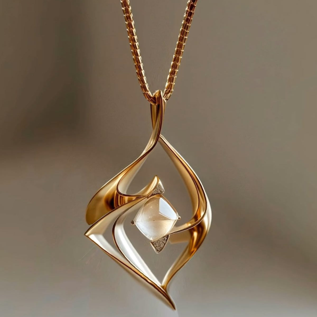 White Glass Golden Orbit Necklace