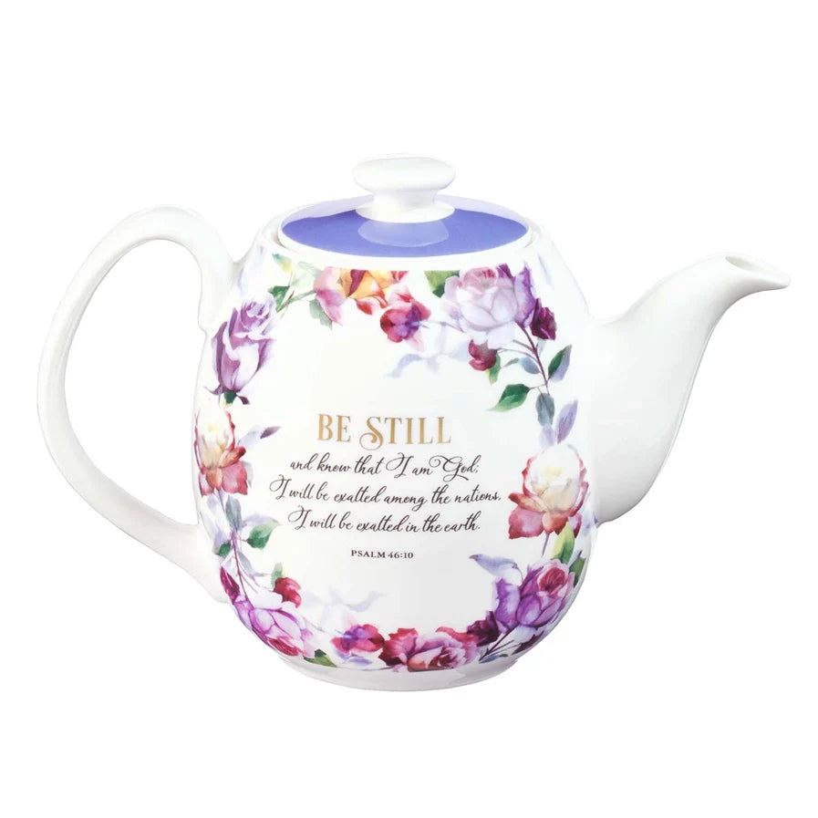 Purple "Be Still" Ceramic Teapot