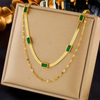 Vintage Gold Double-Layer Emerald Charm Necklace