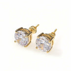 Women's Gold Plated Round Solitaire Earrings With Cubic Zirconia