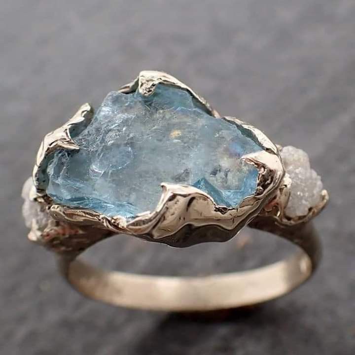 White & Blue Forged Glass Stone Ring