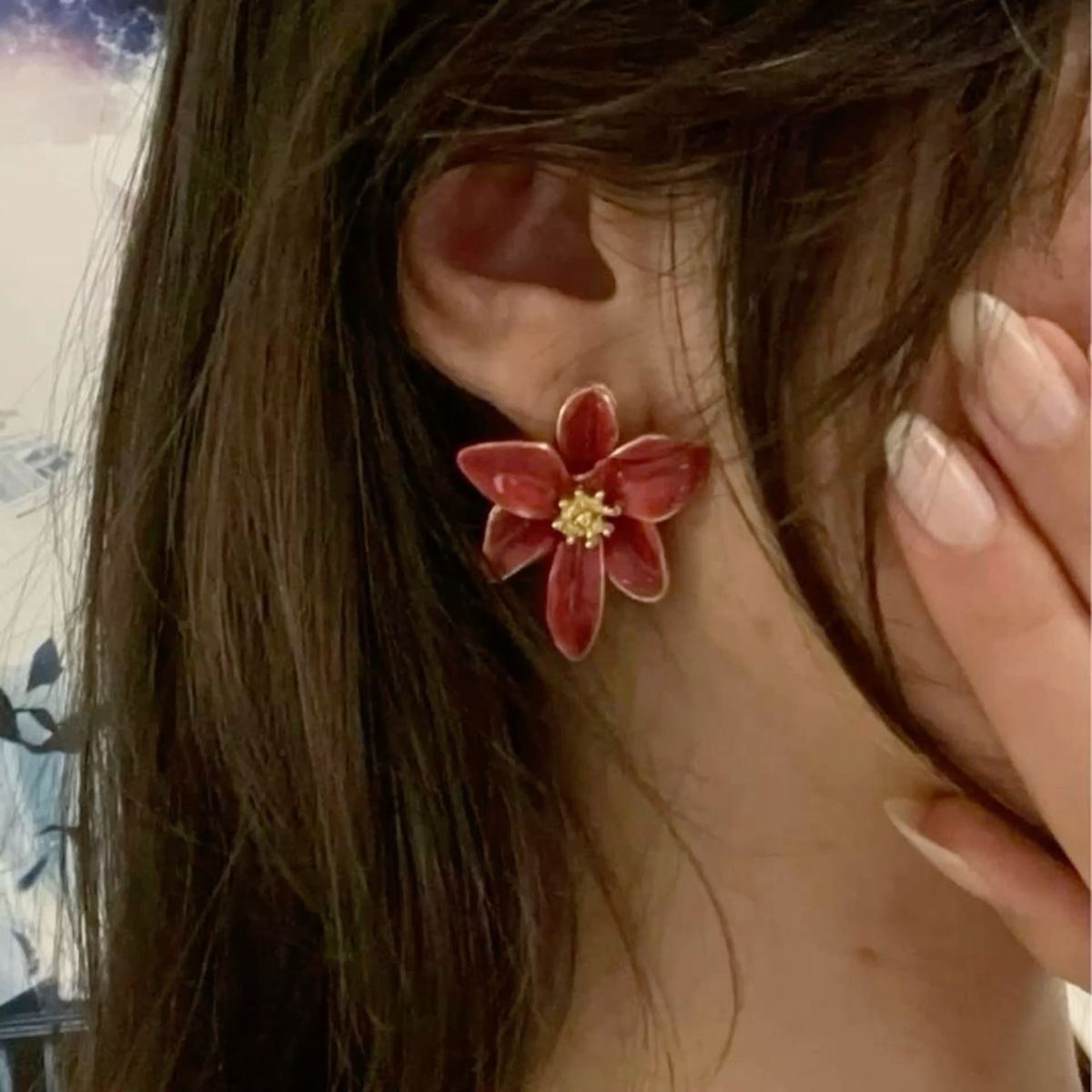 Red Blossom Stud Earrings
