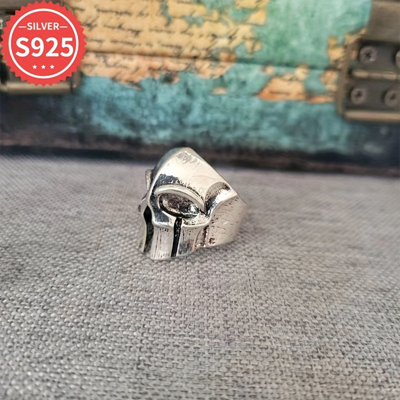 Vintage 925 Silver Skull Helmet Ring Adjustable Open Band
