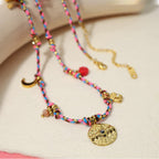 Olivenorma Crystal Metal Sheet Pendant Colorful Braided Rope Necklace
