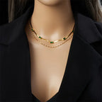 Vintage Gold Double-Layer Emerald Charm Necklace