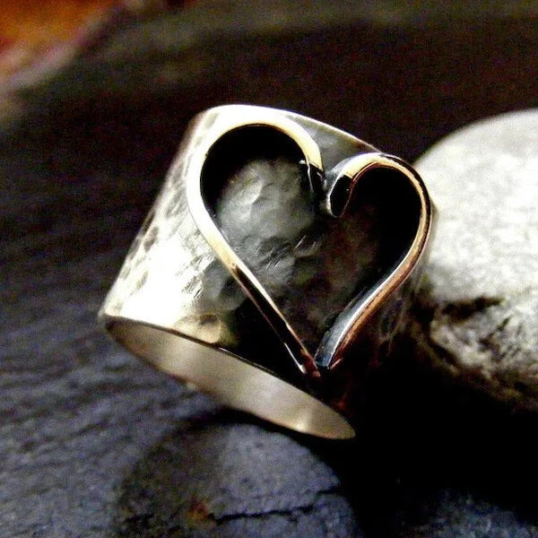 Silver Wide Band Heart Ring