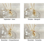 Olivenorma Birth Stone With Birth Flower Necklace