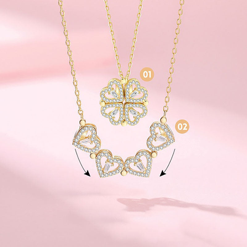Women's Stylish Two Way Heart Shaped Magnetic Necklace With Cubic Zirconia