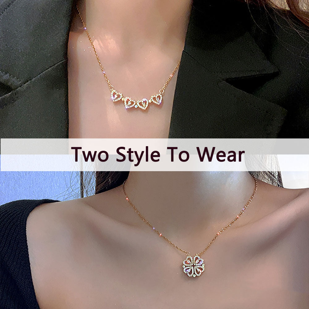 Women's Stylish Two Way Heart Shaped Magnetic Necklace With Cubic Zirconia
